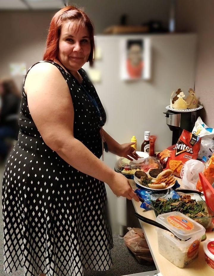 Melissa at the farewell potluck that the recruiting team had for her when she got promoted